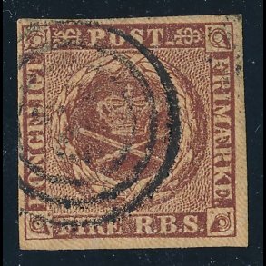 1. Danmark, 1953, 4 rigsbank skilling, Thieles II tryk, stemplet utydeligt,