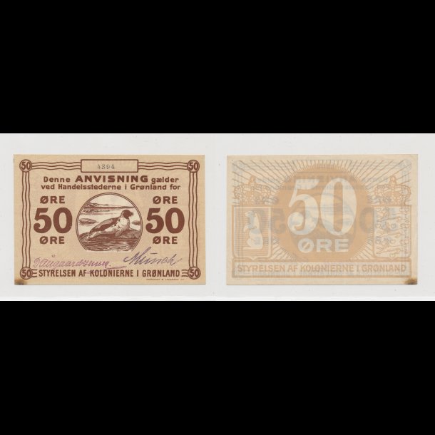 1913, Gr�nland, 50 �re, nr 4394, 1+, Krause 12a,