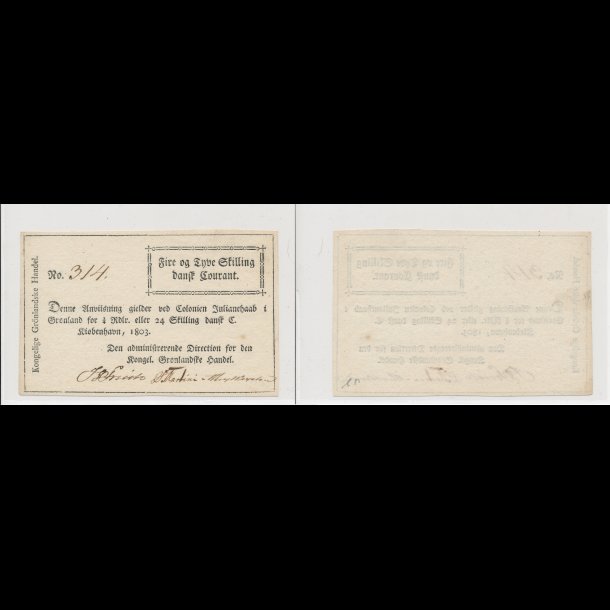 1803, Gr�nland, 25 skilling / 1/4 rigsdaler, Colonien Julianehaab, 01, Krause A2,