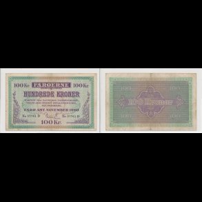 1940, F�r�erne, 100 kroner, nr 57761, 1+ / 1, Krause 12,  sj�lden pengeseddel,