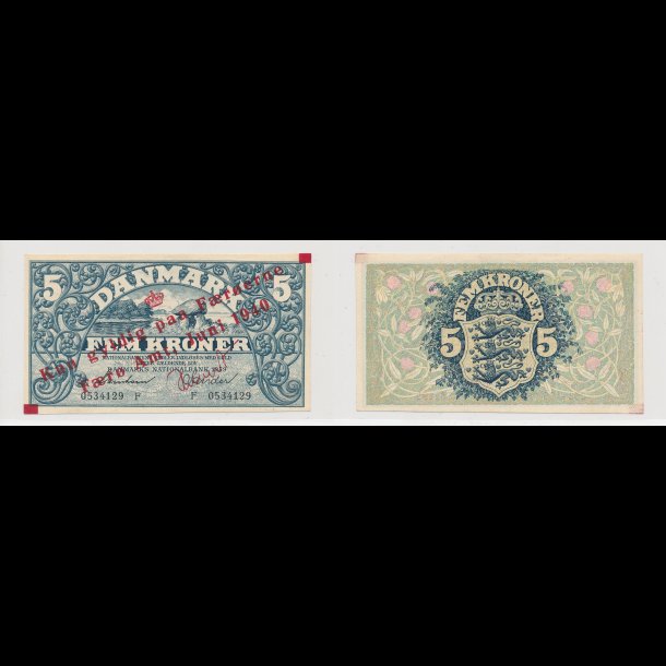 1940, F�r�erne, 5 kroner, nr 0534129 F, 0 / 01, Krause 1,
