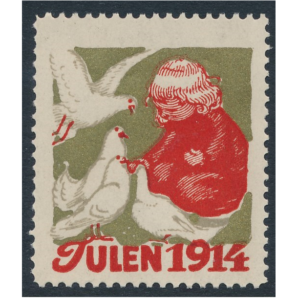 1914, Julemrke, Danmark, Barn og duer, enkelt mrke,