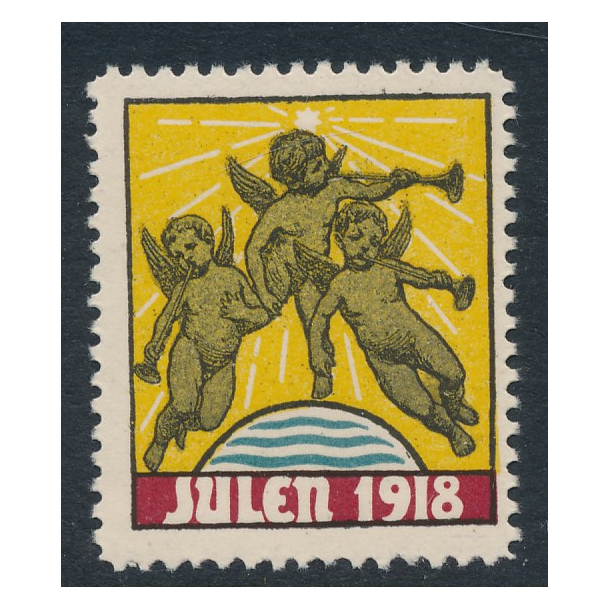 1918, Julemrke, Danmark, Engle blser basun, enkelt mrke,