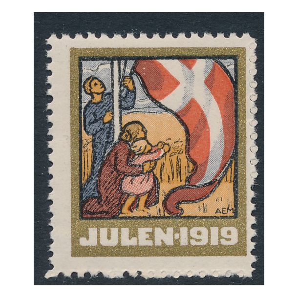 1919, Julemrke, Danmark,  Dannebrog hejses, enkelt mrke,