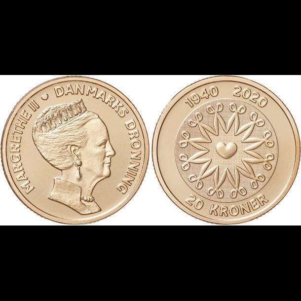 Necessities rygrad længde 2020, 20 kroner, Dronning Margrethe II, 80 års fødselsdag, - 20 kroner  erindringsmønter - samlerforum