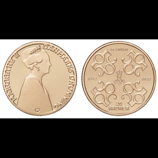 Samuel Render hvordan man bruger 2022, 20 kroner, Margrethe II, 50 års regerings jubilæum, - 20 kroner  erindringsmønter - samlerforum