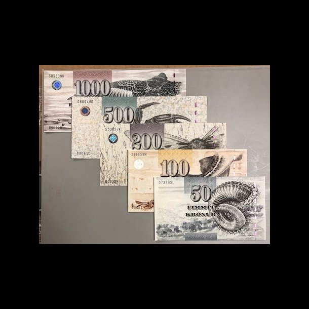 2001 - 2005, Frerne, 50-, 100-, 200-, 500- og 1000 kronur, 5 sedler, 0, 3. udgave,