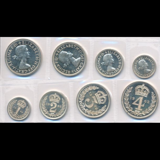 1962, England, Elizabeth II, Maundy st, bestende af 1, 2, 3 og 4 pence, 0/M