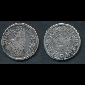 1624, Christian IV,  krone, H128, 1+, NEDSAT fra 2.500,-kr