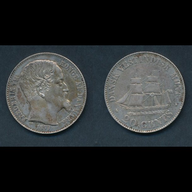 1859, Dansk Vestindien, Frederik VII, 20 cents, H19,
