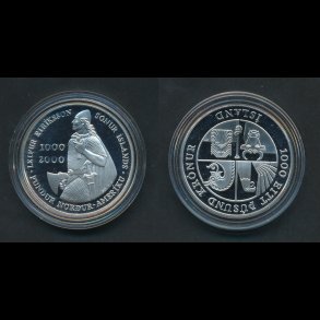 2000, Island, 1000 kronur, 1000 �ret for Leifur Eiriksson opdagelse af Nord-Amerika, proof
