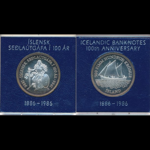 1986, Island, 500 kronur, 100-rs jubilum for pengesedler, 0, Sandhill kassette, NEDSAT fra 450,-kr