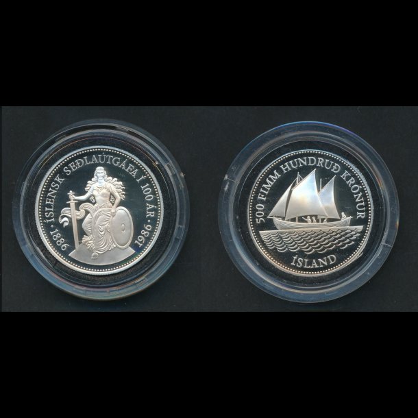 1986, Island, 500 kronur, 100-rs jubilum for pengesedler, proof