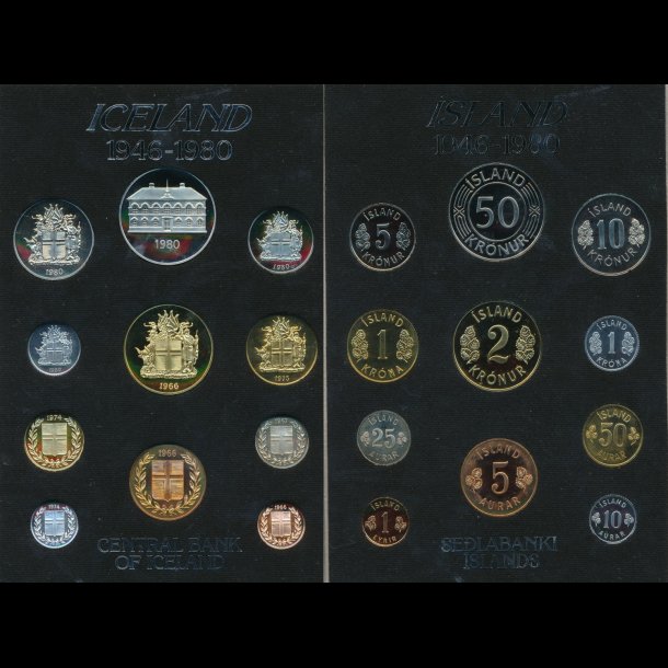 1946-1980, Island, Mntst, proof, NEDSAT  fra 450,-kr,