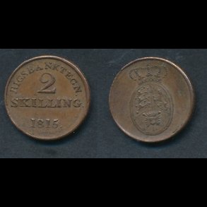 1815, Frederik VI, rigsbanktegn, 2 skilling, 1++
