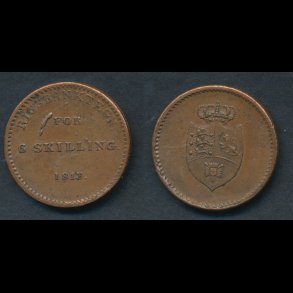 1813, Frederik VI, rigsbanktegn, 6 skilling, 1+