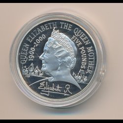 2000, England,  5, Dronningemoderens 100 rsdag, slv, proof