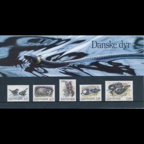 16, Danske dyr, Souvenirmappe, NEDSAT fra 55,-kr, AFA nr. 1076-80