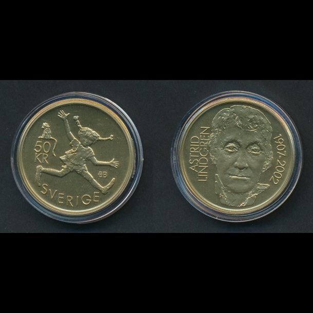 2002, Sverige, 50 kr, cuni, Astrid Lindgren, Pippi Lngstrump, proof