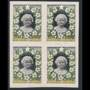 1909, Julemrke, Danmark, utakket, fire blok, uden arkrand, Barnehoved,