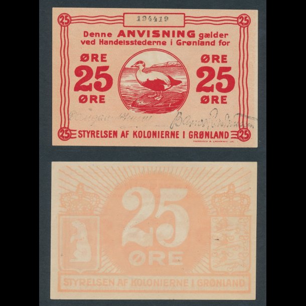(1913), Grønland, 25 øre, (1913), seddel,  0, S 58C, 