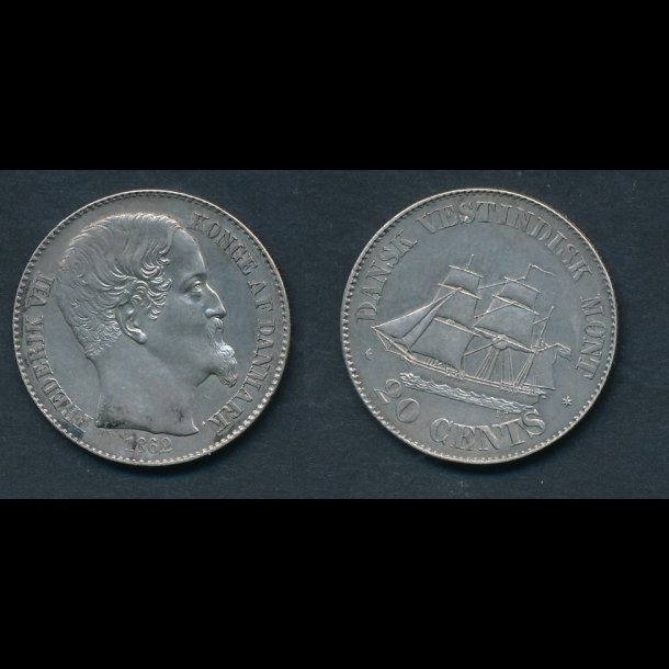 1862, Dansk Vestindien, Frederik VII, 20 cents, S19, 0/M