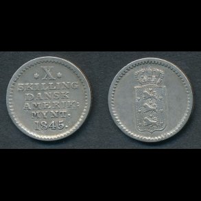 1845, Dansk Vestindien,  Dansk Amerikansk mnt, X skilling, 1++