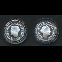  1986, 10 kroner, Kronprins Frederiks 18 rs fdselsdag, slv, proof i ske