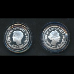  1986, 10 kroner, Kronprins Frederiks 18 rs fdselsdag, slv, proof i ske